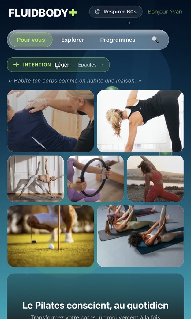 Écran « Pour vous » de l'app FluidBody+
