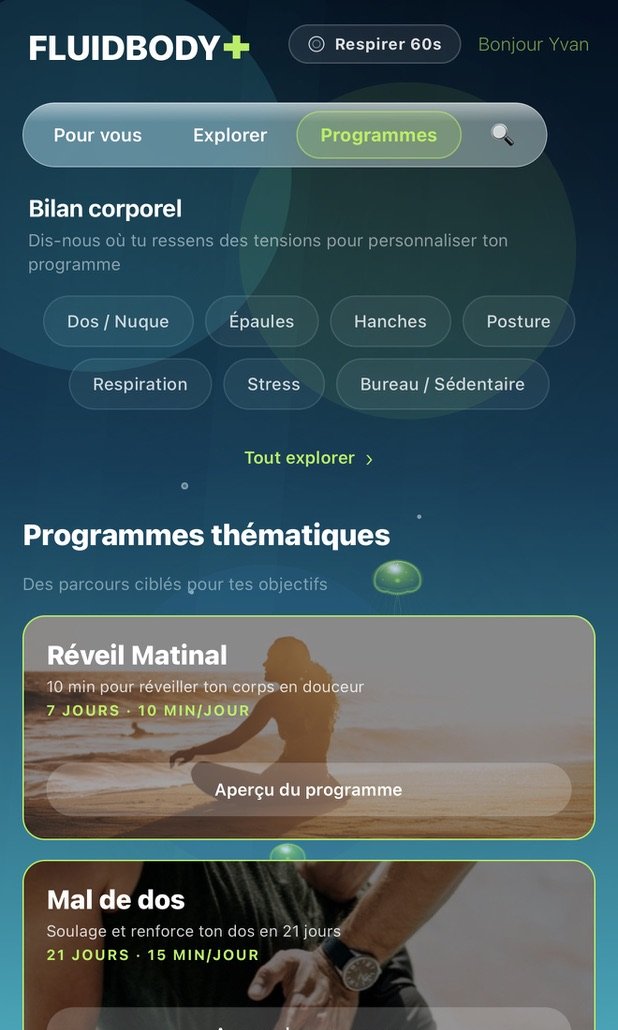 Écran « Programmes » de l'app FluidBody+