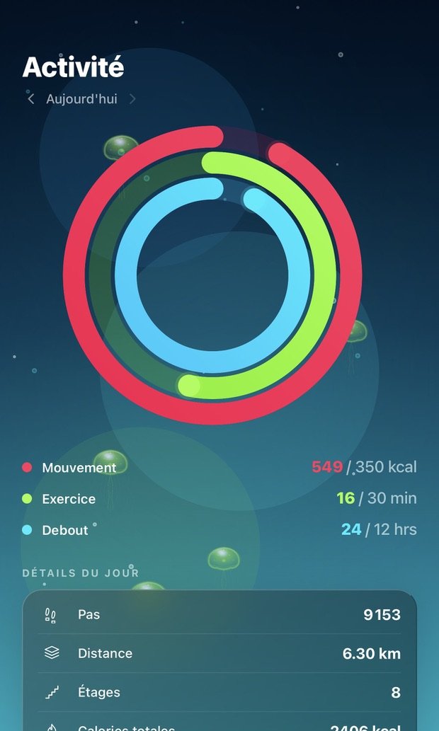 Écran « Activité » de l'app FluidBody+